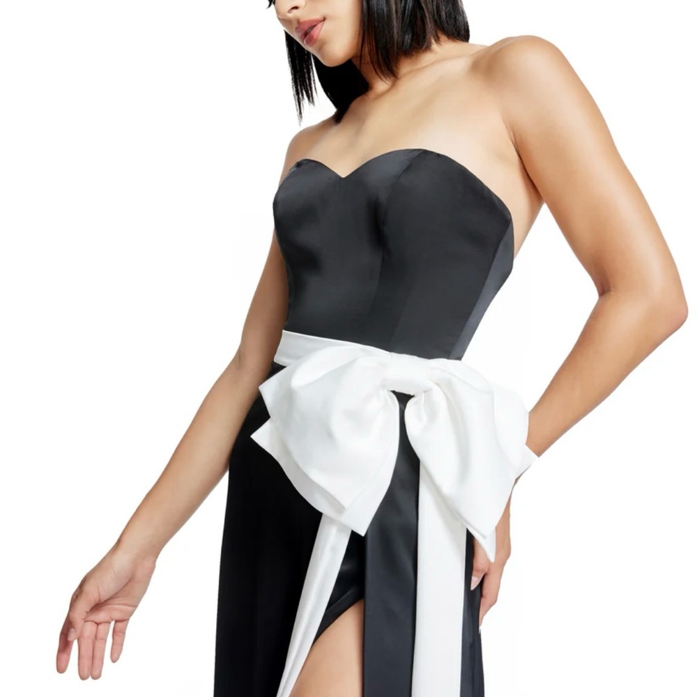 Dress the Population Black and White Strapless Gown with Bow